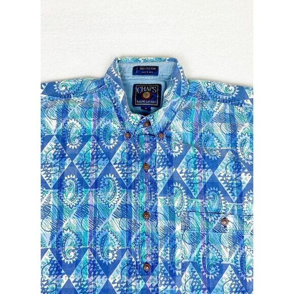 Vintage Chaps Ralph Lauren Shirt Medium Paisley Blue Purple Button Front - Picture 1 of 10